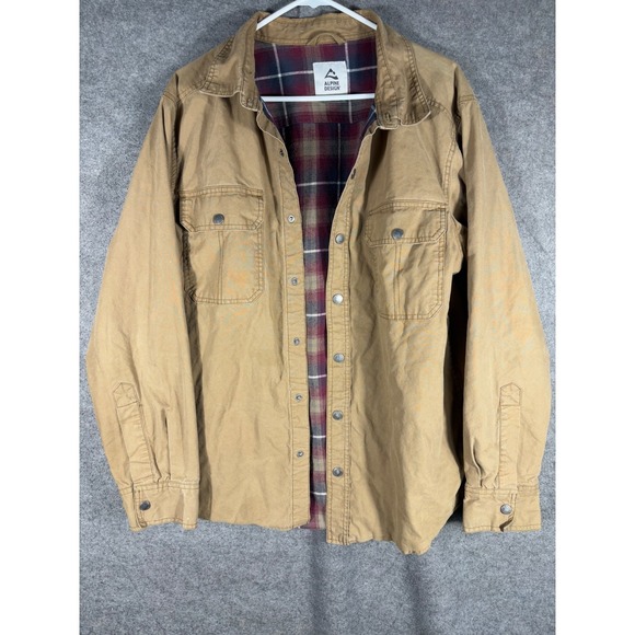 Alpine Design Other - Alpine Design Mens Tan Canvas Flannel Lined Snap Front Shirt Jacket Large